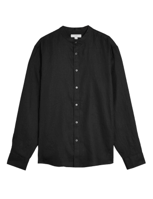 

Mens M&S Collection Pure Linen Grandad Collar Shirt - Black, Black