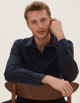 

Mens M&S Collection Leinen-Shirt - Navy, Navy