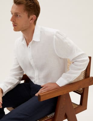 

Mens M&S Collection Leinen-Shirt - White, White