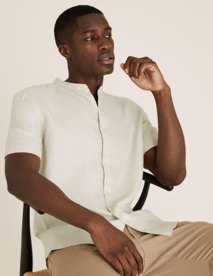 Pure Linen Grandad Collar Shirt - MY