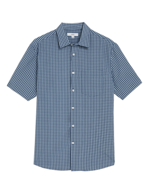 

Mens M&S Collection Check Shirt - Navy Mix, Navy Mix