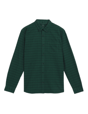 

Mens M&S Collection Kariertes Oxford-Hemd aus reiner Baumwolle - Dark Green, Dark Green