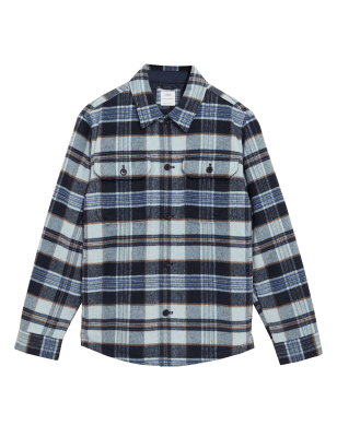 

M&S Collection Cubrecamisas de cuadros con forro acolchado con lanaMens - Dark Navy, Dark Navy