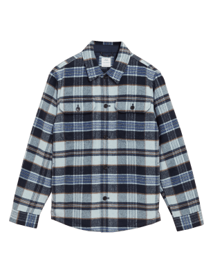 

Mens M&S Collection Quilt Lined Check Overshirt with Wool - Dark Navy, Dark Navy