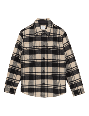 

M&S Collection Cubrecamisas de cuadros con forro acolchado con lanaMens - Neutral, Neutral