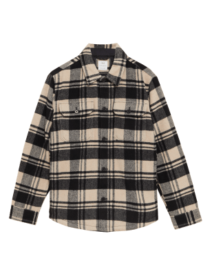 

Mens M&S Collection Quilt Lined Check Overshirt with Wool - Neutral, Neutral