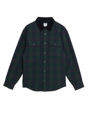 

Mens M&S Collection Cotton Blend Borg Lined Check Shacket - Dark Green, Dark Green