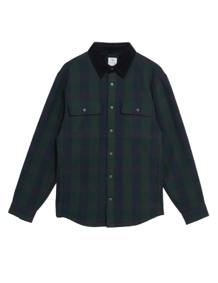 

Mens M&S Collection Cotton Blend Borg Lined Check Shacket - Dark Green, Dark Green