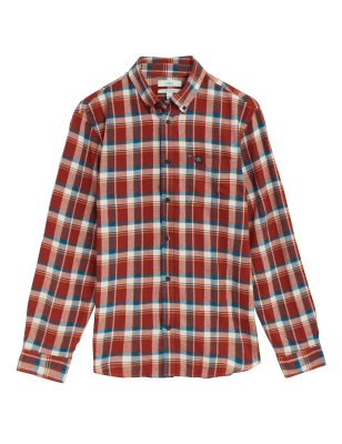 

Mens M&S Collection Pure Cotton Flannel Check Shirt - Red, Red