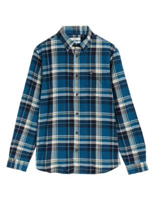 

Mens M&S Collection Pure Cotton Flannel Check Shirt - Teal Green, Teal Green