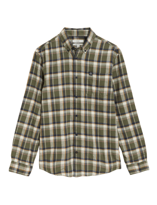 

Mens M&S Collection Pure Cotton Flannel Check Shirt - Khaki, Khaki