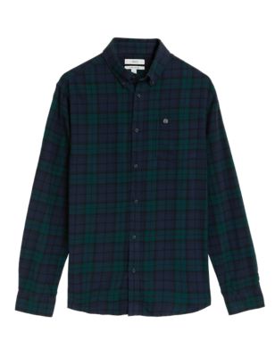 

Mens M&S Collection Pure Brushed Cotton Check Shirt - Green Mix, Green Mix