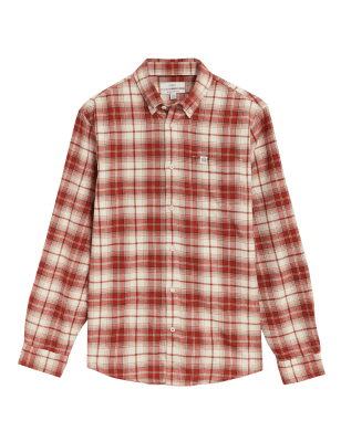 

Mens M&S Collection Kariertes Hemd aus reiner, gebürsteter Baumwolle - Ecru, Ecru