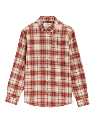 

Mens M&S Collection Pure Brushed Cotton Check Shirt - Ecru, Ecru