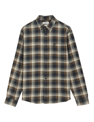 

Mens M&S Collection Pure Flannel Check Shirt - Black, Black