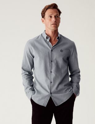 

Mens M&S Collection Brushed Cotton Rich Twill Shirt - Grey, Grey
