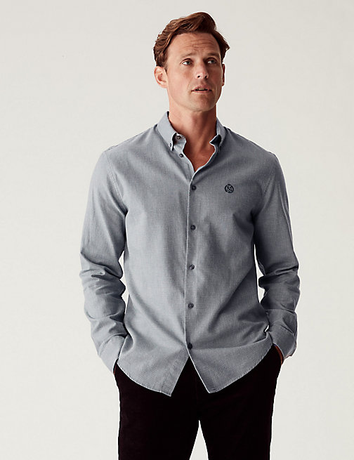 Marks And Spencer Mens M&S Collection Brushed Cotton Rich Twill Shirt - Grey