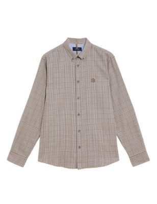 

Mens M&S Collection Brushed Cotton Rich Check Shirt - Soft Brown Mix, Soft Brown Mix