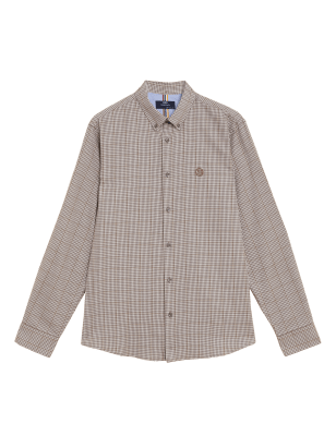 

Mens M&S Collection Brushed Cotton Rich Check Shirt - Soft Brown Mix, Soft Brown Mix