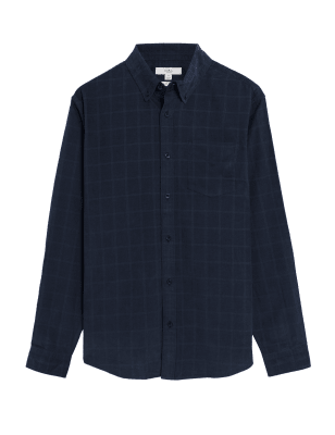 

Mens M&S Collection Kariertes Cordhemd aus reiner Baumwolle - Dark Navy, Dark Navy