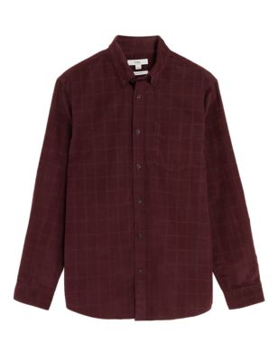 

Mens M&S Collection Pure Cotton Corduroy Check Shirt - Berry Red, Berry Red