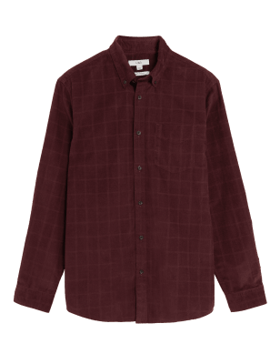 

Mens M&S Collection Kariertes Cordhemd aus reiner Baumwolle - Berry Red, Berry Red