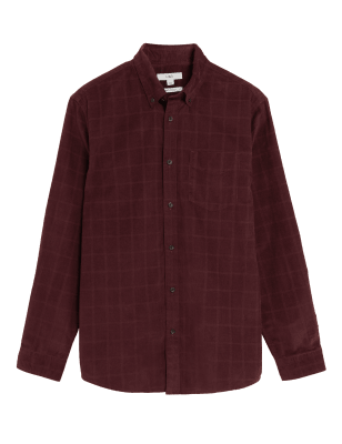 

Mens M&S Collection Pure Cotton Corduroy Check Shirt - Berry Red, Berry Red