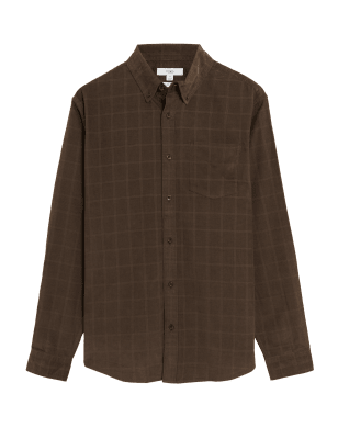 

Mens M&S Collection Pure Cotton Corduroy Check Shirt - Medium Brown, Medium Brown