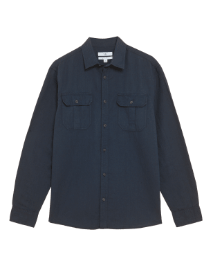 

Mens M&S Collection Linen Rich Shirt - Dark Navy, Dark Navy