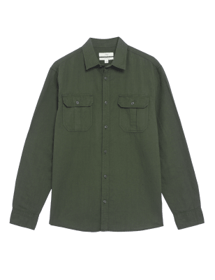 

Mens M&S Collection Hemd mit hohem Leinenanteil - Khaki, Khaki