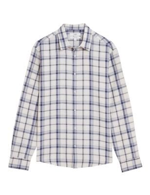 

M&S Collection Camisa de cuadros de linoMens - Stone, Stone