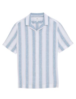 

Mens M&S Collection Pure Linen Striped Shirt - Light Airforce, Light Airforce