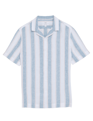 

Mens M&S Collection Pure Linen Striped Shirt - Light Airforce, Light Airforce