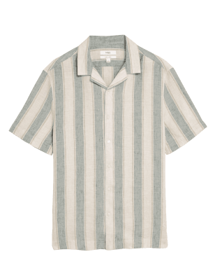 

Mens M&S Collection Pure Linen Striped Shirt - Light Green, Light Green