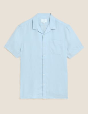 

Mens M&S Collection Linen Rich Revere Shirt - Pale Blue, Pale Blue