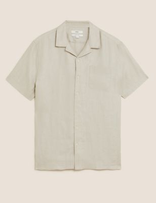 

Mens M&S Collection Linen Rich Revere Shirt - Stone, Stone