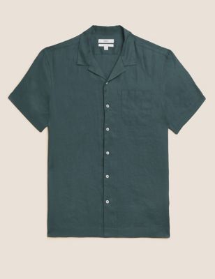 

Mens M&S Collection Linen Rich Revere Shirt - Dark Khaki, Dark Khaki