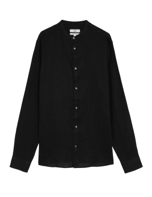 

Mens M&S Collection Pure Linen Grandad Shirt - Black, Black