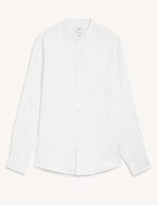 

Mens M&S Collection Pure Linen Grandad Shirt - White, White