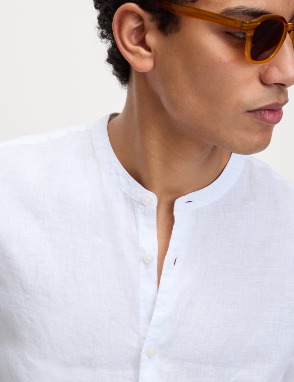 Pure Linen Grandad Collar Shirt