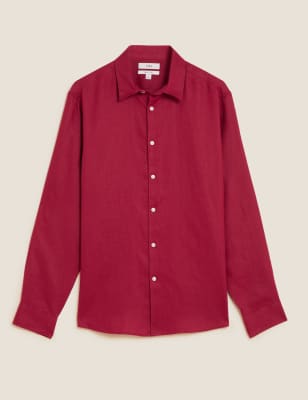 

Mens M&S Collection Pure Linen Shirt - Red, Red