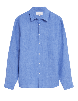 

Mens M&S Collection Pure Linen Shirt - Cobalt, Cobalt