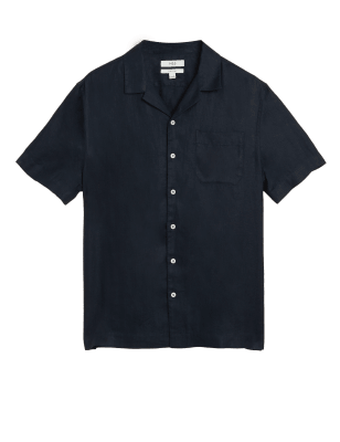 

M&S Collection Camisa 100% lino con solapaMens - Dark Navy, Dark Navy