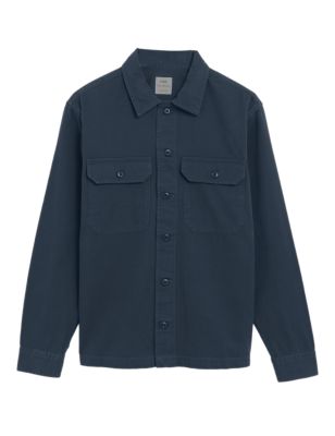 

Mens M&S Collection Pure Cotton Garment Dyed Overshirt - Dark Blue, Dark Blue