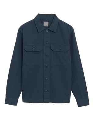 

Mens M&S Collection Pure Cotton Garment Dyed Overshirt - Dark Blue, Dark Blue