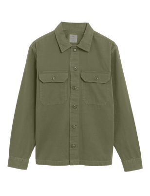 

Mens M&S Collection Overshirt aus reiner Baumwolle in Stückfärbung - Green, Green