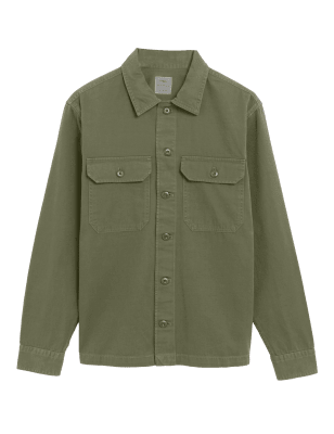 

Mens M&S Collection Pure Cotton Garment Dyed Overshirt - Green, Green