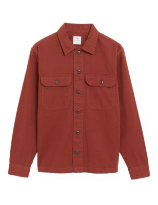 

Mens M&S Collection Pure Cotton Garment Dyed Overshirt - Brick, Brick