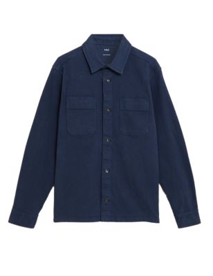 

Mens M&S Collection Garment Dyed Denim Overshirt - Medium Blue, Medium Blue