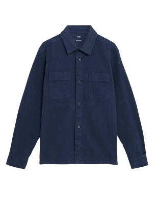 

Mens M&S Collection Jeans-Oberhemd mit Stückfärbung - Medium Blue, Medium Blue